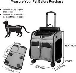 Візок-рюкзак для переноски собак і котів Voyager Pet LVGB2010 з телескопічною ручкою і 4-ма колесами, Чорний - мініатюра 5