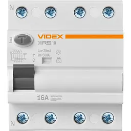 Диференційне реле Videx Resist АС 4п 30мА 10кА 16А (VF-RS10-DR4AC16) - мініатюра 2