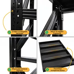 Металевий стелаж LEOBRO Premium Pro 200 х 200 х 50 см, 300кг/полиця, 5 полиць (LB-R131) - мініатюра 4