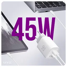 Зарядний пристрій мережевий MAKE 45W GaN3 Mini Type-C PD + USB QC4.0 White - мініатюра 3