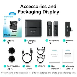 Бездротовий подвійний петличний мікрофон Vention USB-C 2-Pack Wireless Lavalier with Charging Case - мініатюра 4