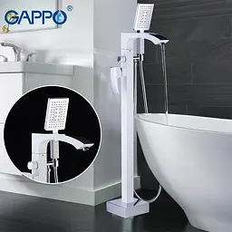 G3007-8 Змішувач для ванни підлоговий короткий гусак білий/хром Ø35 Gappo Jacob 1/3, Білий - мініатюра 4