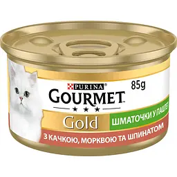 Вологий корм для котів Gourmet Gold Шматочки в паштеті з качкою, морквою та шпинатом 85 г