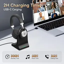 Бездротова гарнітура Wantek WK882MBTC з мікрофоном та зарядною док-станцією чорна 45 годин роботи Bluetooth - мініатюра 4