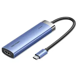 Концентратор Vention USB 3.1 Type-C to HDMI/USB 3.0x3/PD 100W Blue Aluminum Alloy Hub 5-in-1 (TGESB)