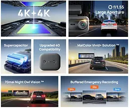 Відеореєстратор Xiaomi 70mai Rearview Dash Cam A900 + задня камера - мініатюра 3