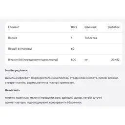 Вітамін В6 NaturesPlus повільного вивільнення 500 мг 60 таблеток - мініатюра 4