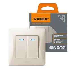 Вимикач двоклавішний з підсвіткою кремовий VIDEX BINERA VIDEX (24684-000)