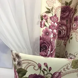 Коротка фіранка з атласу ішифону з фіолетовими квітами на тасьмі 1,8м на 4м. ALBO pbe0052818 - мініатюра 9