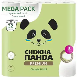 Туалетний папір Сніжна Панда Premium Classic Plus 3 шари 32 рулони (4820183972866)