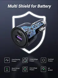 Автомобільний зарядний пристрій UGREEN CD239 3 виходи - 2С + 1U 69 W (20467) - мініатюра 6