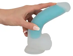 Фалоімітатор Glow in the Dark Silicone Dildo 20.5 см блакитний - мініатюра 4