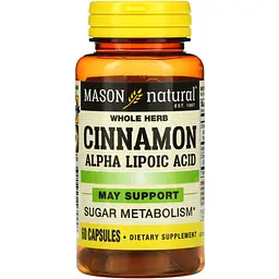Кориця з альфа-ліпоєвою кислотою Mason Natural Cinnamon Alpha Lipoic Acid 60 капсул