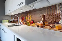 Кухонний фартух Натюрморт Дошки наклейка ПВХ глечик овочі фрукти свічки Бежевий 65х250 см Happy Pocket Z180485