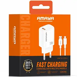 МЗП Amaya U79S QC3.0 18W (1USB-A) + кабель USB to Type-C White - мініатюра 2