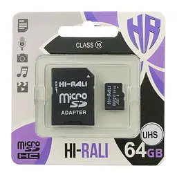 Карта пам'яті Hi-Rali (UHS-1) microSDXC Class 10 - 64GB (з адаптером) Чорний