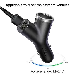 Адаптер автомобільний BASEUS cigarette lighter extended car charger 2 USB 40 W (CCALL-YX01) - мініатюра 3
