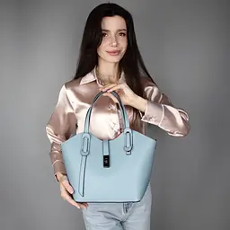 Сумка жіноча шкіряна Virginia Conti 03692 з червоною підкладкою блакитна - мініатюра 6