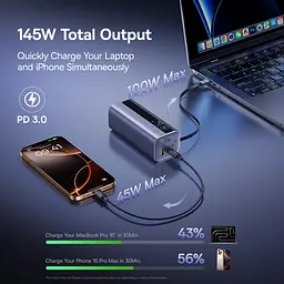 Зовнішній акумулятор Baseus EnerGeek GR11 Power Bank with Retractable Cable 20000mAh 145W Space Grey (E0027B01) - мініатюра 5