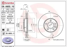 Диск тормозной вентилируемый Ford Focus III, C-max II, Grand C-max 03-20г Brembo ( 09.A905.10 )