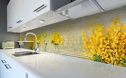 Вініловий кухонний фартух Мімоза наклейка для кухні ПВХ 3Д Квіти Жовтий 65х250 см Happy Pocket Z181507 - мініатюра 6
