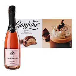 Набір: Вино ігристе Comte de Chamberi Rose рожеве сухе 10.5% 0.75 л + Десерт Bonjour classic 232 г