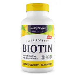 Біотин Healthy Origins Biotin 10000 mcg Ultra Potency 150 вегакапсул для підтримки волосся шкіри та нігтів