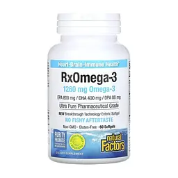 Жирные кислоты Natural Factors Омега-3, 1260 мг, RxOmega-3, 60 гелевых капсул (NFS-03548)
