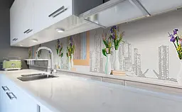 Вініловий кухонний фартух Тюльпани в вазах наклейка для кухні намальований Місто Сірий Happy Pocket Z181421