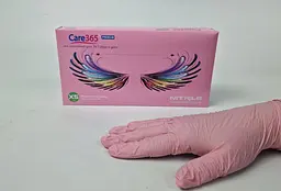 Рукавички одноразові нітрилові рожеві CARE 365, розмір XS, 100 шт, неопудрені, для огляду, клінінгу та сервісу - мініатюра 3