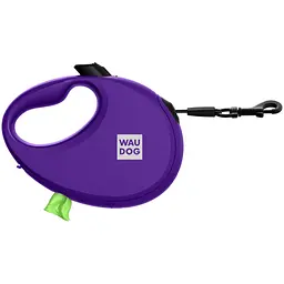 Повідець-рулетка для собак Waudog R-leash з контейнером для пакетів, світловідбивна стрічка, М до 20 кг, 5 м фіолетовий - мініатюра 3