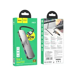 Концентратор HOCO USB-C to HDMI+USB3.0+2xUSB2.0+PD HB27 Metal Gray (6931474769329) - мініатюра 4
