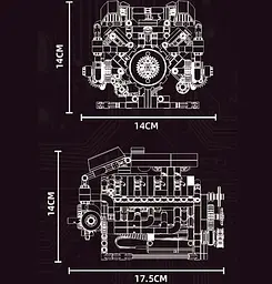 Конструктор двигун V8 Ferrari F40 LM акумуляторний мотор з додатком STEM конструктор двигуна внутрішнього згорання для дітей та дорослих, 700 деталей - мініатюра 10