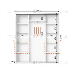 Шафа-купе Idea серія 7 180 x 45 x 210 см Білий Дзеркало - мініатюра 2