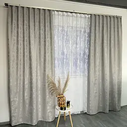 Мармурові жакардові штори світло-сірого кольору 2шт. 150х270 з білим тюлем жакардовим 400х270, на та ALBO pbe0052580