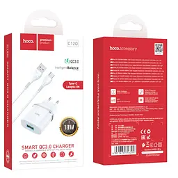 Мережевий зарядний пристрій з кабелем Hoco C12Q Smart QC3. 0 charger set(Type-C) 18W білий - мініатюра 2