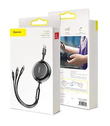 Кабель рулетка потрійний Baseus Golden Loop Three-in-One CAMLT-JH01 - мініатюра 3