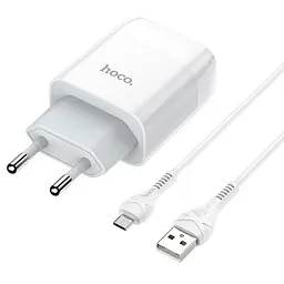 Мережевий зарядний пристрій 1USB Hoco C72A 2.1A White + USB Cable XiaomicroUSB