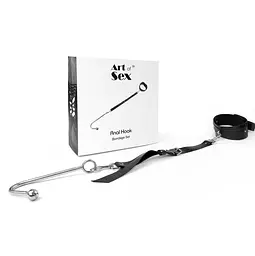 Анальний гак із нашийником з натуральної шкіри Art of Sex - Anal hook, Чорний - мініатюра 3