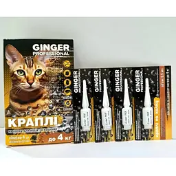 Краплі на холку Ginger Professional для котів та кошенят 0-4 кг 0.5 мл №4 імідаклоприд, івермектин, метопрен (35078) - мініатюра 2