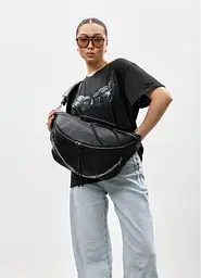 Жіноча шкіряна сумка бананка Sambag Urban Laptop чорна 46 × 26 см (51411101)