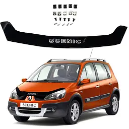 Дефлектор капота мухобійка Renault Scenic II 2003-2009 (Євро Кріплення) Voron Glass
