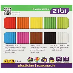 Пластилiн Zibi 10 кольорів 160г