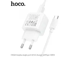 Мережевий зарядний пристрій Hoco CS52A Surplus QC3.0 Type-C cable White (6942007631471) - мініатюра 2