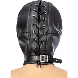 Капюшон з кляпом для БДСМ Fetish Tentation BDSM hood in LeaTherette With removable gag - мініатюра 2