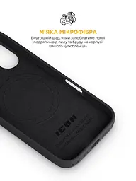 Силиконовый чехол с MagSafe для Apple iPhone 17, ICON2 MagCase, черный, противоударный, панель с мягкой подкладкой, защита всего корпуса, поддержка беспроводной зарядки, совместим с защитными стеклами и пленками, ArmorStandart (ARM86247) - мініатюра 7