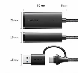 Мережевий адаптер Ethernet UGREEN CM650 USB-A та USB-C 2-в-1 для підключення до мережі через RJ45 Гігабітна мережа до 1000 Мбіт/с Для максимальної гігабітної швидкості потрібен порт USB 3.0 чорний (15638) - мініатюра 4