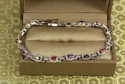 Браслет Xuping Jewelry Мозаїка з темними різнокольоровими каменями 19 см 6 мм сріблястий