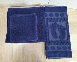 Набір турецьких махрових однотонних рушників Zeron 50х90+70х140+50х70 Dark Blue щільність 500 г/м2