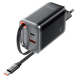 Мережевий зарядний пристрій з кабелем ACEFAST A111 PD67W GaN charger(2*USB-C+USB-A) with retractable cable Black (6974316284062) - мініатюра 3